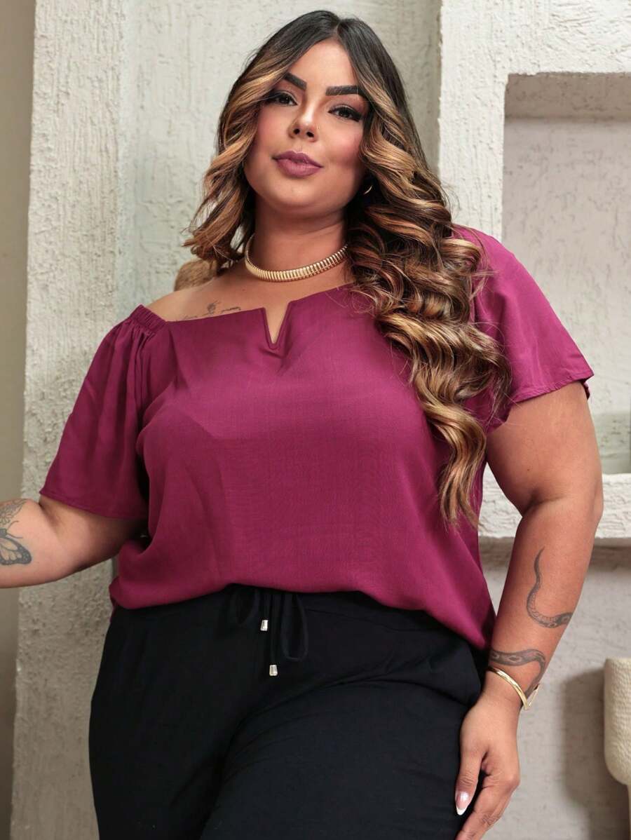 Plus Size Blouses - Burgundy - View 1