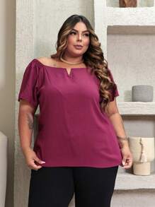 Plus Size Blouses - Burgundy - View 2