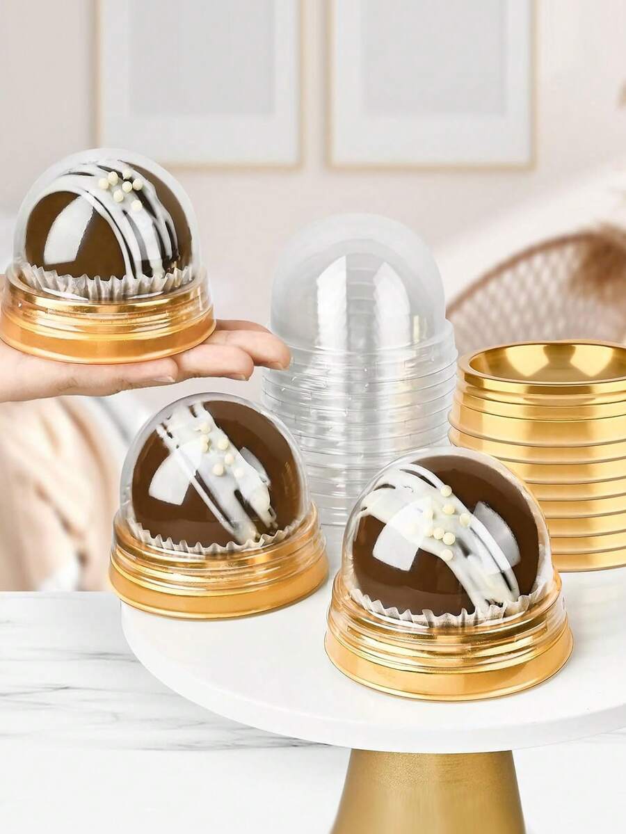 50入組透明塑膠圓頂蛋形巧克力炸彈容器/盒,帶蓋,適用於婚禮/生日派對/嬰兒派對/派對禮品包裝 - 金色 - 查看 1