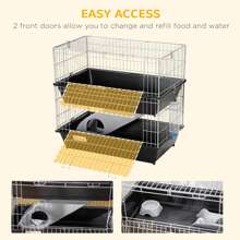 PawHut 2-Tier Mouse Cage, Ferret Cage W/ Dish And Bottle, Ramp, 2 Doors