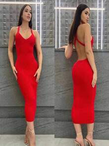Women Sweater Dresses - Red - View 2