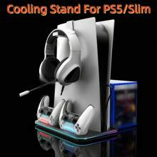 Cooling Stand Compatible With And Slim For Controller Charging Dock With RGB Indicator For Playstation 5 Handle Charger Base Station CD Game Card Slot Storage For Discs - Multicolor - View 1