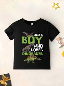 3 st./set Jong Van een jongen Trendy Straatstijl Tekst & Dinosaurusprint T-shirt , 2024 Ronde hals Pullover T-shirts , Lente/Zomer