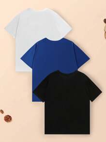 3 st./set Jong Van een jongen Trendy Straatstijl Tekst & Dinosaurusprint T-shirt , 2024 Ronde hals Pullover T-shirts , Lente/Zomer