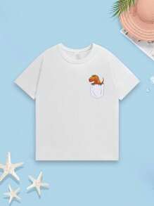 3 st./set Jong Van een jongen Trendy Straatstijl Tekst & Dinosaurusprint T-shirt , 2024 Ronde hals Pullover T-shirts , Lente/Zomer