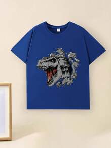 3 st./set Jong Van een jongen Trendy Straatstijl Tekst & Dinosaurusprint T-shirt , 2024 Ronde hals Pullover T-shirts , Lente/Zomer