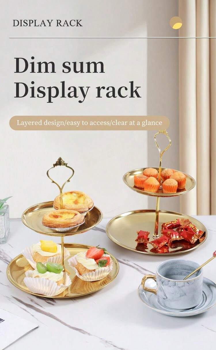 1pc Small DoubleLayer Stainless Steel Cupcake Holder, Dessert Plate