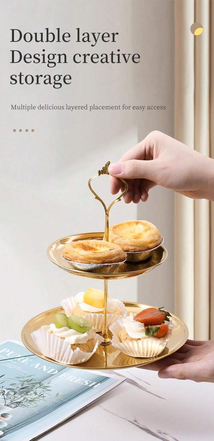 1pc Small DoubleLayer Stainless Steel Cupcake Holder, Dessert Plate