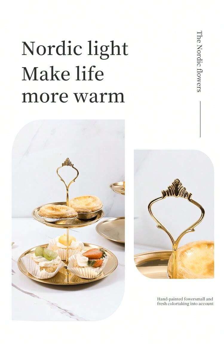 1pc Small DoubleLayer Stainless Steel Cupcake Holder, Dessert Plate