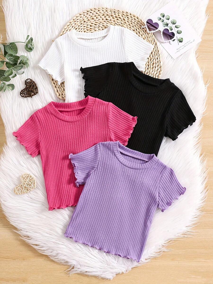 Cô gái trẻ 4 chiếc áo thun ngắn tay dệt kim sườn cơ bản mùa hè - Nhiều màu - Xem 1