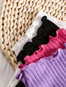 Cô gái trẻ 4 chiếc áo thun ngắn tay dệt kim sườn cơ bản mùa hè - Nhiều màu - Xem 4