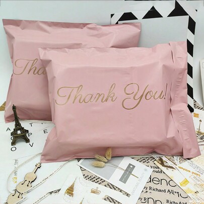 50pcs Pink 'thank You' Express Bags With Simple Graphic, Ideal For School, Office, Gifts Packaging, Back To School Valentine Day