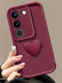 Étui de téléphone doux 3D en forme de cœur coréen mignon compatible avec Samsung S24 S25 Ultra S24 Plus A12 A13 A14 A23 A52 A34 A54 S20 FE S21 FE S23 Ultra. Coque de protection bonbon antichoc. - Rouge foncé - Voir 1