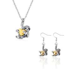 可愛的銀色樹懶形狀吊墜項鍊和時尚的金色樹懶吊墜耳環,適用於女性/女孩,可愛的動物首飾禮物 - 愛心樹獺 - 查看 2