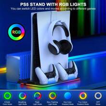 Cooling Stand Compatible With And Slim For Controller Charging Dock With RGB Indicator For Playstation 5 Handle Charger Base Station CD Game Card Slot Storage For Discs - Multicolor - View 3
