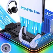 Cooling Stand Compatible With And Slim For Controller Charging Dock With RGB Indicator For Playstation 5 Handle Charger Base Station CD Game Card Slot Storage For Discs - Multicolor - View 4