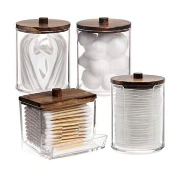 4pcs  Multi-Purpose Qtip Storage Box With Lid, Convenient Desktop Organizer Container, Clear Floss Organizer, Compressed Towel Storage Box, Vanity Table Container, Swab Holders Dust-Proof Storage Jars For Vanity, Desktop Home Bathroom Decor Bathroom Organizer Fall Decor Makeup Organizer Back To School