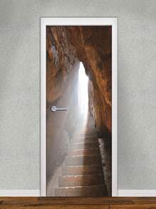 2片石階3d印花門隔紙,可撕除式電影膠貼紙,自然景觀門貼紙海報,適用於臥室客廳裝飾美學 - 彩色 - 查看 1