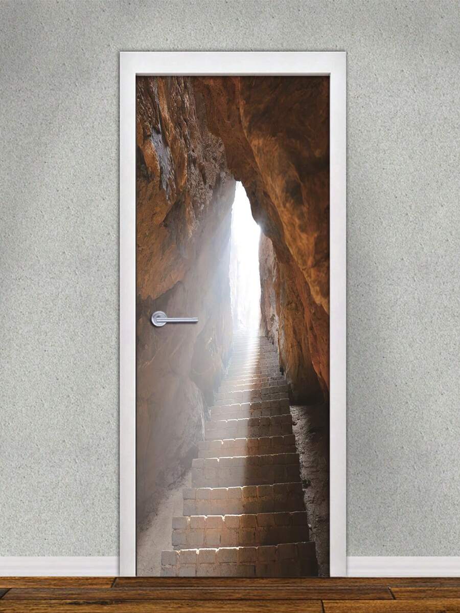 2片石階3d印花門隔紙,可撕除式電影膠貼紙,自然景觀門貼紙海報,適用於臥室客廳裝飾美學 - 彩色 - 查看 1