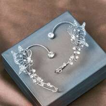 1 Paar Frauen Schmetterling Ohrmanschette Mit Strass Dekor Für Nicht Durchbohrte Ohren