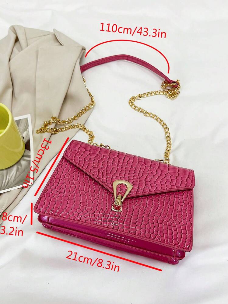 Crocodile Pattern Small Square Bag, Fashionable Contrast Color