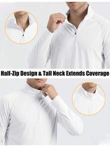 KEFITEVD Men's UPF 50+ Sun Protection T-Shirts 1/4 Zip Up Long Sleeve Pullover Moisture-Wicking Outdoor Hiking Fishing Running Tee - White - View 4