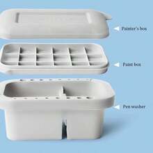 1 件多功能塑膠刷清洗器、便攜式水彩畫調色盤、3 件/套刷子清潔桶 - 灰色 - 查看 3