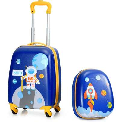 Children's Suitcase With Backpack, Kids Trolley, Children's Luggage With Wheels, Travel Suitcase With Telescopic Handle, Hard-Shell Suitcase For Children, Children's Trolley Color Choice (12"+16", Astronaut)