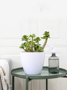 1 pieza Planta maceta minimalista de gran / pequeño tamaño con bandeja engrosada, maceta circular coloreada con patrón de franjas verticales - Blanco - Ver 1