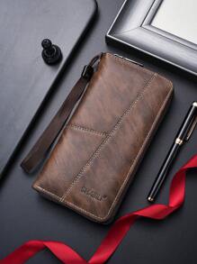 SHABILI 新款男士时尚软皮拉链多卡位手机口袋大容量年轻人男士钱包钱包长款钱包腕带钱包