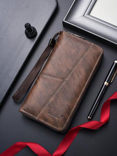 SHABILI Neuer Stil, modische Herrenledergeldbörse mit Reißverschluss, mehreren Kartenfächern, Handyfach und großer Kapazität, ideal für junge Erwachsene, Geldbörse, lange Geldbörse, Handgelenktasche