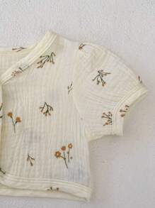 Blusa De Short Acolchada Con Burbujas De Manga Corta Y Estampado Floral De Moda Para Niñas Recién Nacidas De Verano, De 0 A 3 Años