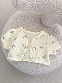 Blusa De Short Acolchada Con Burbujas De Manga Corta Y Estampado Floral De Moda Para Niñas Recién Nacidas De Verano, De 0 A 3 Años