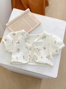Blusa De Short Acolchada Con Burbujas De Manga Corta Y Estampado Floral De Moda Para Niñas Recién Nacidas De Verano, De 0 A 3 Años