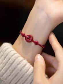 1pc Handmade Lucky Buckle Red Rope Braided Bracelet, Protection Friendship Bracelet For Women Men Birthday Holiday Gift