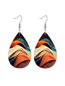 1 Pair Abstract Colored Mountain Peaks Shape Leather Earrings Lightweight Teardrop Faux Leather Ear Drops Suitable For Women Daily Wear Great Gift