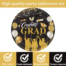 72入組gatherfun 2024畢業派對用品,黑色紙盤餐巾畢業派對用祝賀用品 - 黑色 - 查看 3