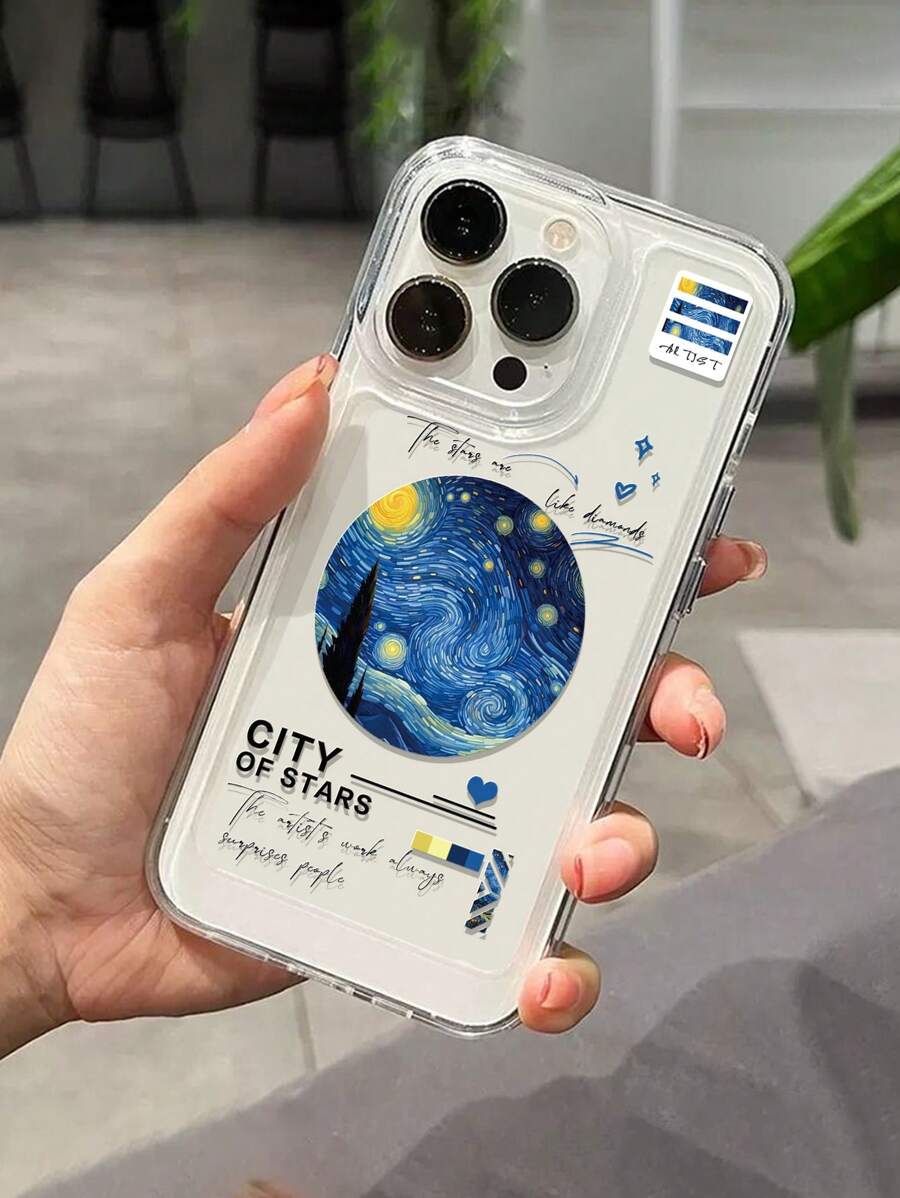 1pc Transparent Thicken Anti-Drop Fashion Oil Painting Printed Phone Case, Compatible With Apple And Compatible With Samsung,International Version, Not The Domestic Version
