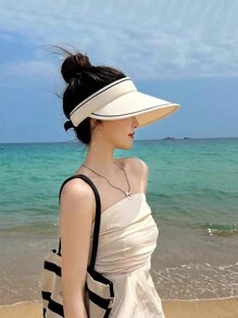 Summer Ladies' Sun Hat With Wide Brim And Open Top, Sun Protection Hat For Women - Black - View 2