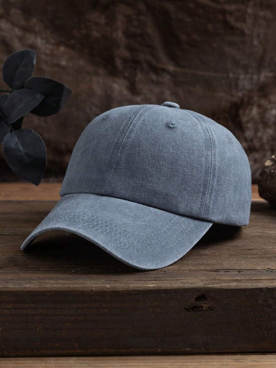 1pc Unisex Solid Color Outdoor Casual Fashionable Washed Baseball Cap With Adjustable Strap - Light Grey - View 1