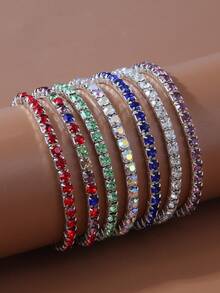 1件简约单排闪亮水钻个性化女士手链 - 銀色 - 查看 1