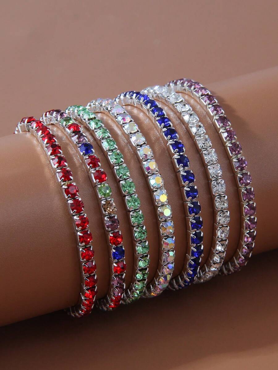 1件简约单排闪亮水钻个性化女士手链 - 銀色 - 查看 1