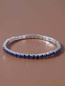 1件简约单排闪亮水钻个性化女士手链 - 銀色 - 查看 5