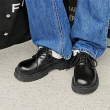 Men's Black Penny Loafers Lace-Up Leather Shoes, Versatile And Comfortable For Various Occasions - Black - View 7