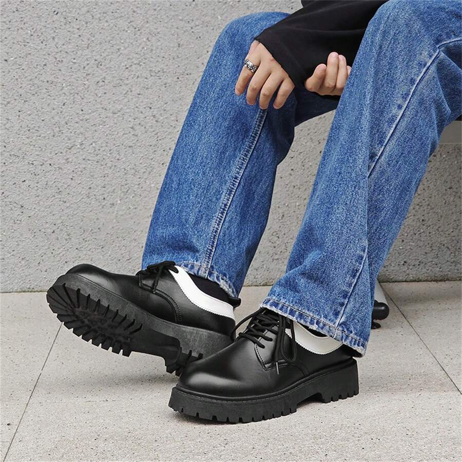 Men's Black Penny Loafers Lace-Up Leather Shoes, Versatile And Comfortable For Various Occasions - Black - View 1