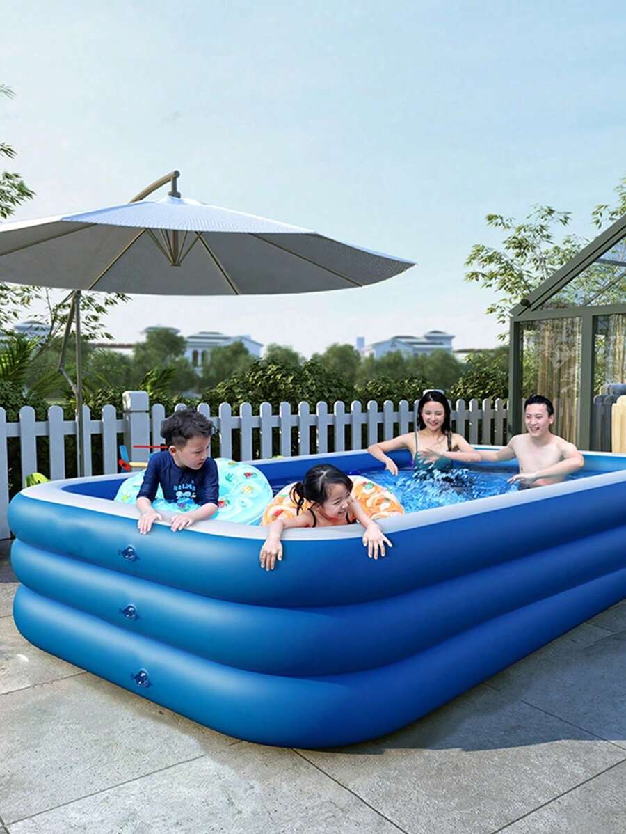 1pc Inflatable Swimming Pool, Various Sizes Available, Large Sized Family Pool, Blue & White, With Height & Thickness Increase, Foldable, For Outdoor Garden And Yard Water Play
