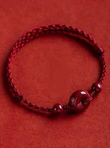 1pc Handmade Lucky Buckle Red Rope Braided Bracelet, Protection Friendship Bracelet For Women Men Birthday Holiday Gift