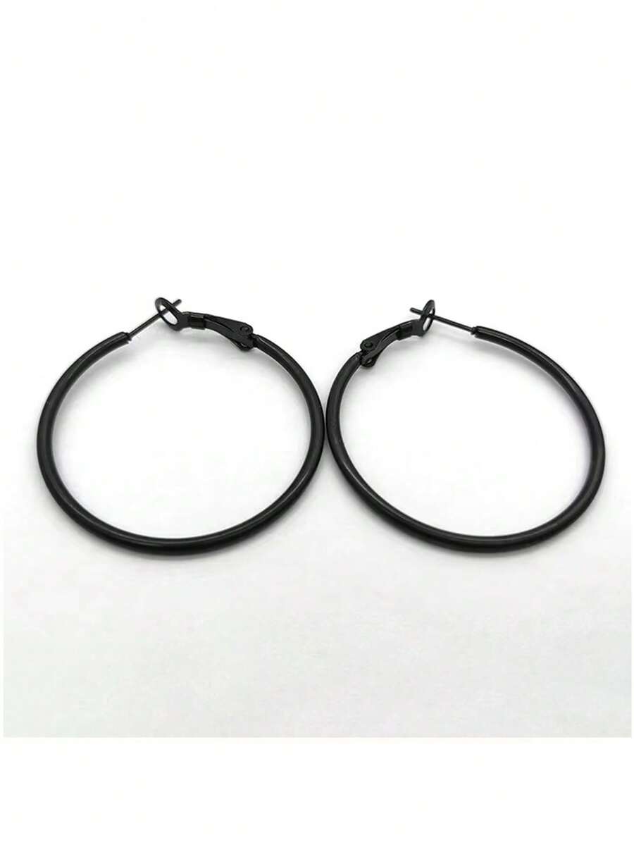 1pair Unisex Non-Fading Titanium Steel Material Exaggerated Large Circle Earrings Suitable For Daily Wear, Party And Dancing - Black - View 1