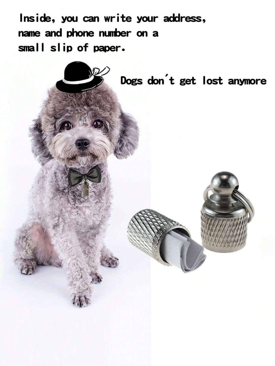 1入防丟寵物身份證標籤,時尚狗和貓身份證標籤- 包括圓形吊飾- 地址管- 快速和安全的寵物信息管理。 - 銀色 - 查看 1