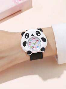 可愛熊貓圖案石英卡通快拍手錶,適合兒童